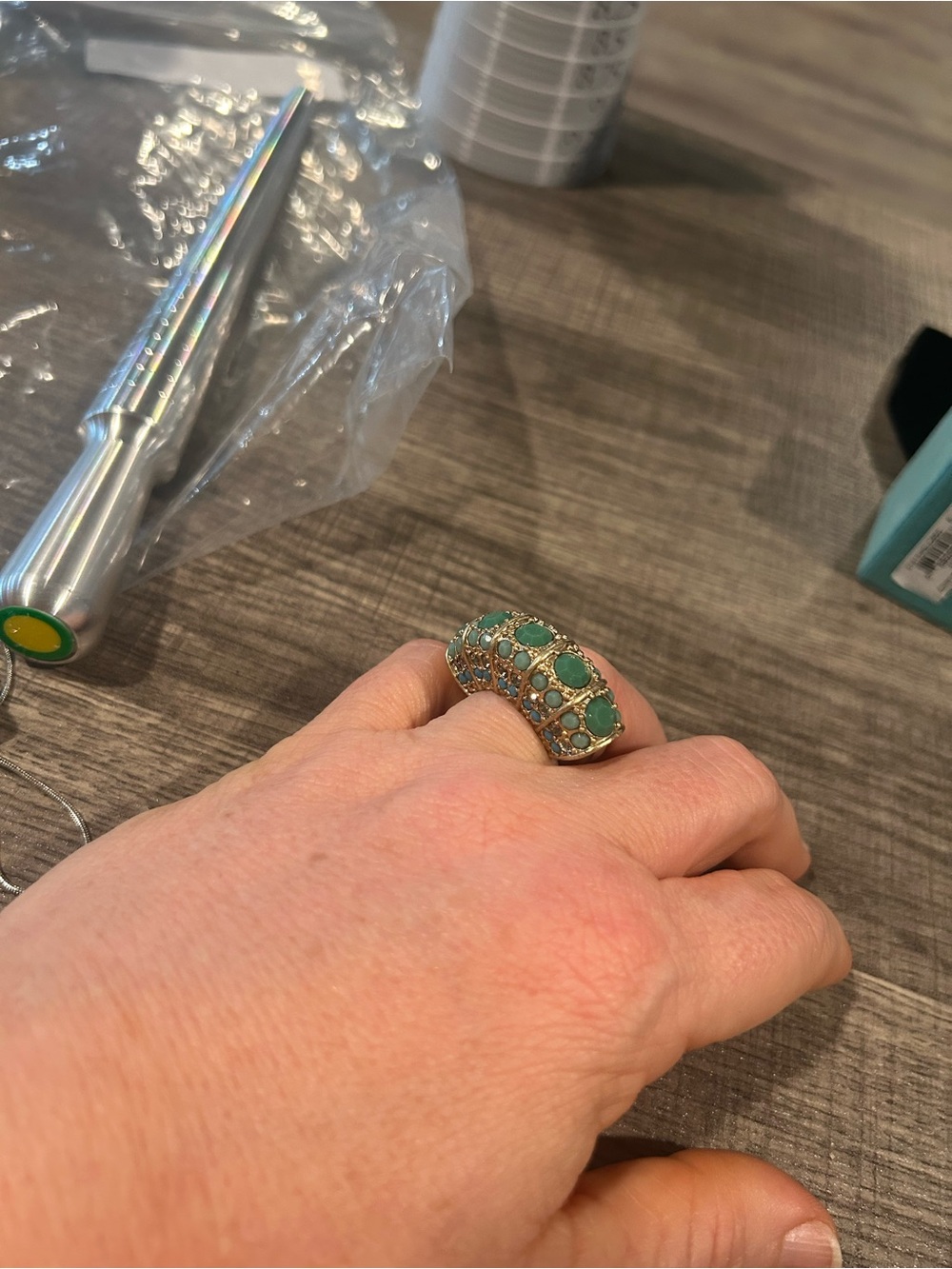 Lia Sophia Gold-Tone Ring with Green Cabochons and Crystal Accents - Picture 4 of 4
